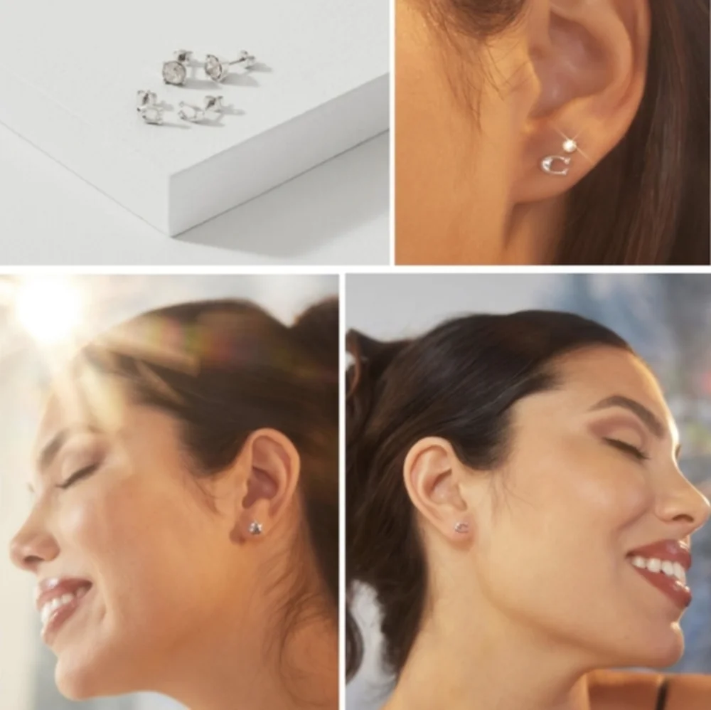 New‎ Coach Signature C Stud Earring Set 2 pairs. Dustbag included. Retail $95. - Picture 4 of 4